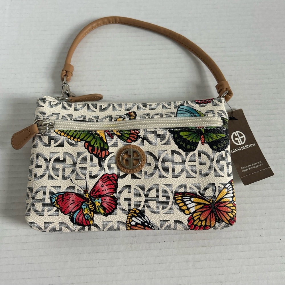 Giani Bernini Multi-Color SIG Butterfly Coated Canvas Zip Hobo Wristlet Wallet